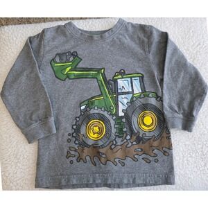 John Deere Tee Shirt Boy 3T Gray Long Sleeve Tractor Crew Neck 100% Cotton